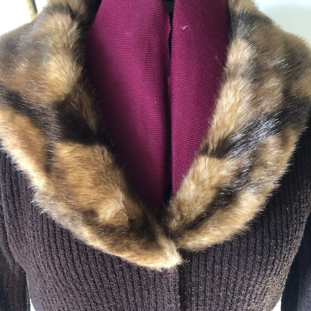 Faux fur collar cardigan